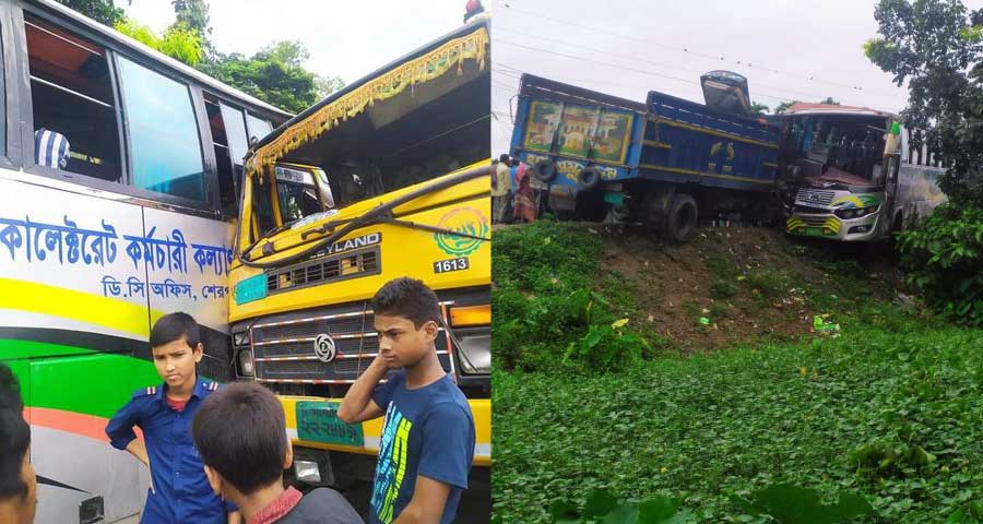 তারাকান্দায় বাস-ট্রাকের মুখোমুখি সংঘর্ষ, আহত ৬