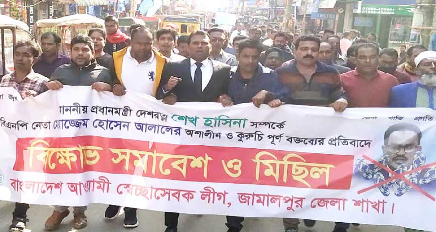 জামালপুরে আলালের প্রতিকৃতি পোড়ালেন স্বেচ্ছাসেবক লীগ নেতারা