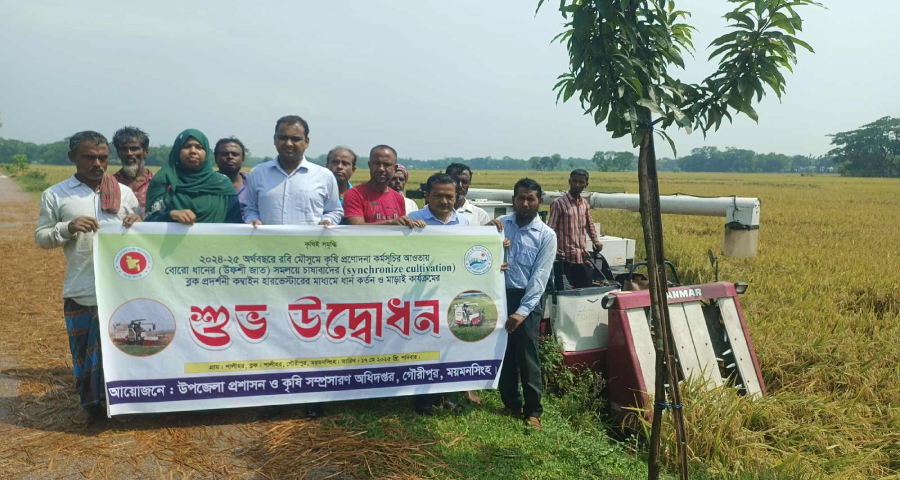 গৌরীপুরে সমলয় প্রদর্শনী ধান কর্তন কর্মসূচি উদ্বোধন