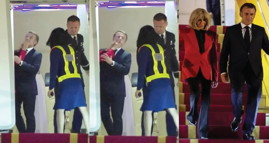 ফরাসি প্রেসিডেন্টকে প্রকাশ্যে মুখে ধাক্কা মারলেন স্ত্রী!