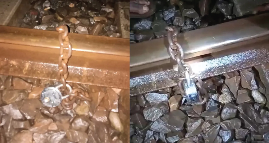 রেললাইনে শিকল পেঁচিয়ে নাশকতার চেষ্টা