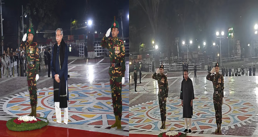 একুশের প্রথম প্রহরে কেন্দ্রীয় শহীদ মিনারে রাষ্ট্রপতি, প্রধানমন্ত্রী ও বিরোধীদলীয় নেতার শ্রদ্ধা