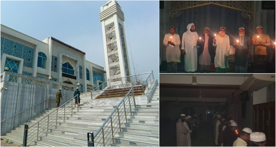 মডেল মসজিদে বিদ্যুৎ সংযোগ বিচ্ছিন্ন, অন্ধকারে মোমবাতি জ্বালিয়ে তারাবি