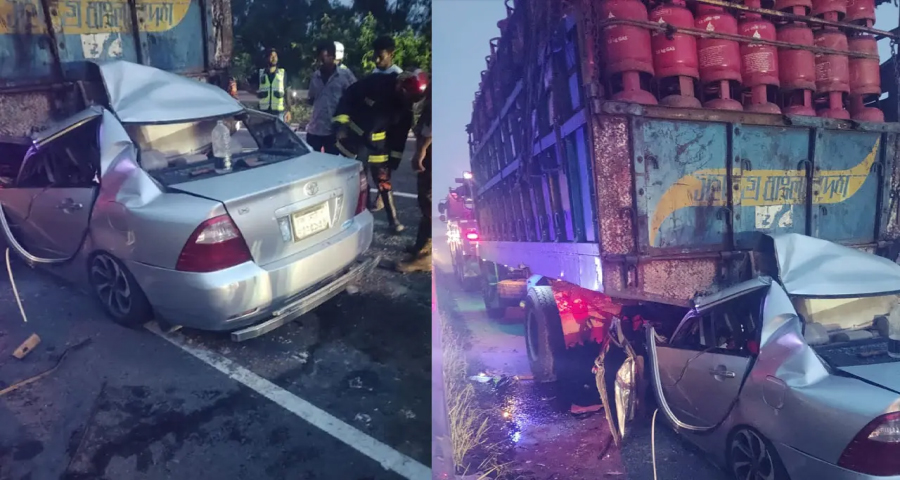 সিলিন্ডার ভর্তি ট্রাকের পেছনে প্রাইভেটকারের ধাক্কা, নিহত বেড়ে ৫